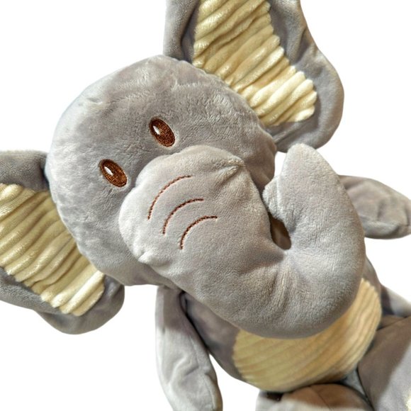 KellyToy Plush Elephant Rattle Floppy Gray Stuffed Animal Cream Ribbed Toy 18" - Picture 2 of 9